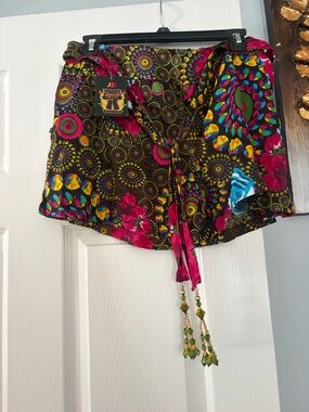 Boho Vibrant Multicolor Tie-Front Shorts new with tag